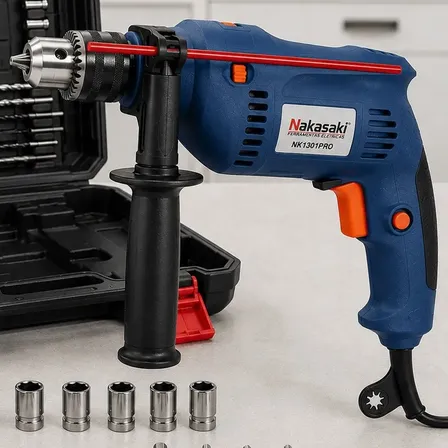 Furadeira Impacto 800w 13mm 220v Kit Maleta Nakasaki