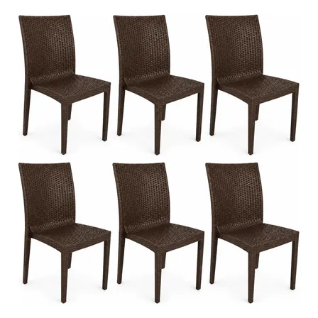Kit 6 Cadeira Cozinha Sala De Jantar Area Rattan Marrom