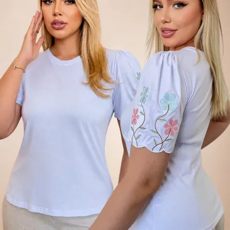 Blusa Tshirt Feminina Luxo Bordado Tecido Premium Elegante Branco M