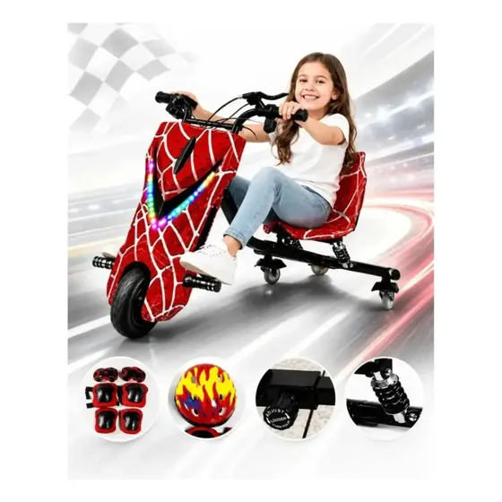 Triciclo Elétrico Infantil Drift 350w 36v Led Rgb + Brinde Homem Aranha