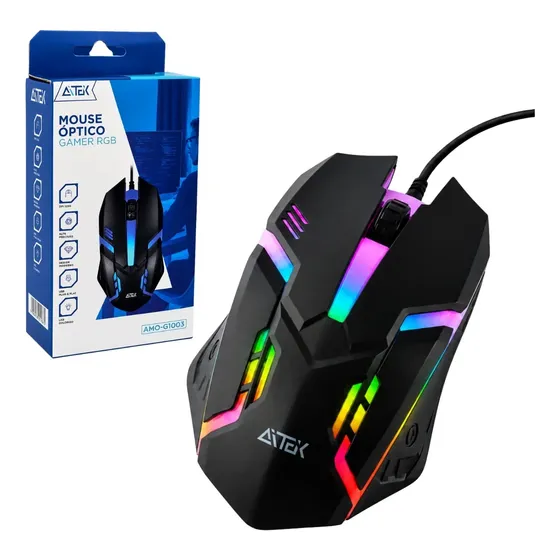 Mouse Gamer Usb Com Fio Led Rgb Óptico 1200 Dpi Pc Notebook