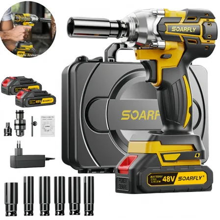 Chave De Impacto 800n.m Com 2 Bateria Sem Fio 48v Brushless Preto 127/220v 50/60hz