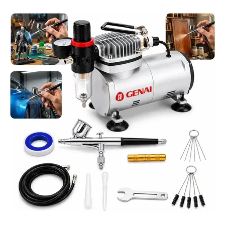 Aerógrafo Com Mini Compressor Para Pintura E Modelismo Genai Prateado