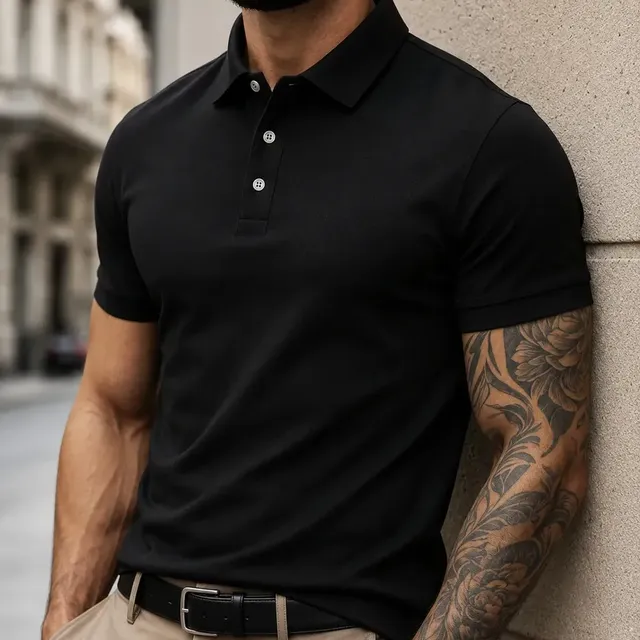 Camisa Polo Masculina Piquet Slim Manga Curta Preto G
