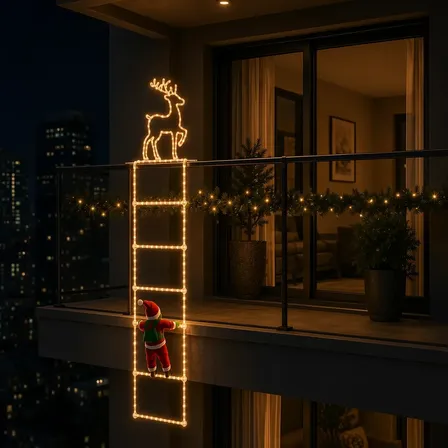 Escada Papai Noel Luminosa Led 1,5m Bivolt Enfeite Natal