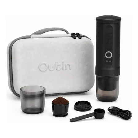 Kit Viagem Outin Nano Cafeteira Portátil Com Capa Protetora Preto 5v