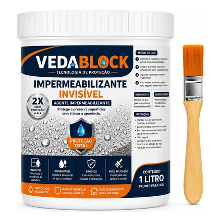 Selante Vedablock Impermeável Sela Vazamento 1000g Pincel Branco Leitoso Transparente Ao Secar