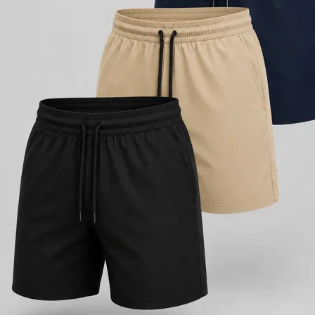 Kit 3 Short Praia Masculino Bermuda Tactel Verão Academia Bege-preto-azul Marinho G - 40/42
