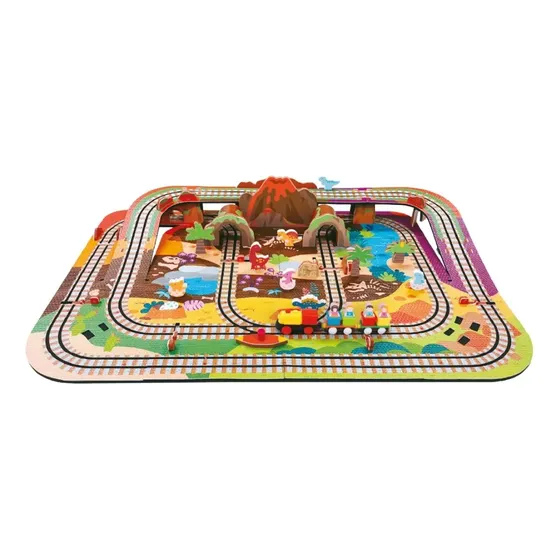 Tapete Eva Infantil Pista Trem Trilho Vulcão 79pçs Maxi Toys