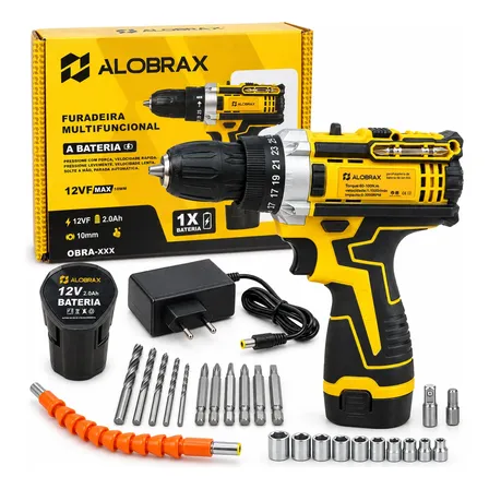 Parafusadeira Furadeira Potente 12v Com Kit De 25 Peças