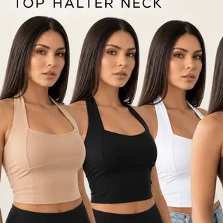 Kit 4 Regata Top Halter Blusinha Halter Neck Moda Gringa Preto+branco+marrom+nude Unico