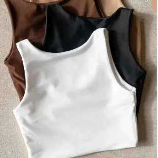 Kit 4 Regata Blusas Feminina Suplex Tshirt Básic Casual Preto + Branco + Marrom + Nude P-m (36/38)