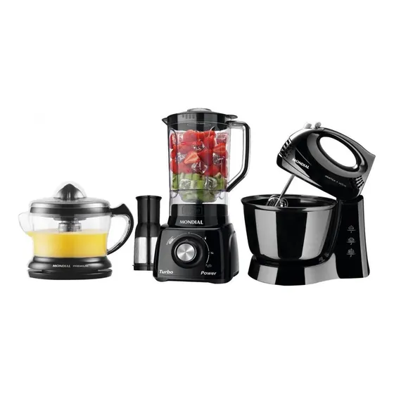 Kit Kt-105-b Mondial Com Liquidificador Batedeira Preto 220v