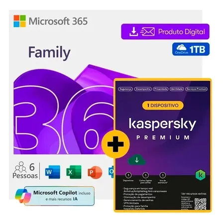 Microsoft 3 6 5 Family 1 Ano + Kaspersky Premium (imediato)
