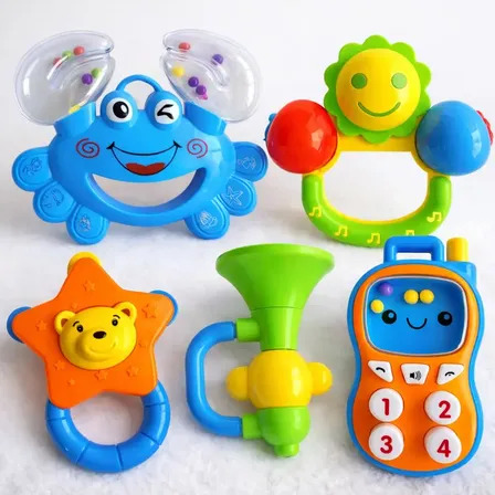 Kit Chocalhos Para Bebê 5 Peças Mordedor Sensorial Educativo Colorido Infantil