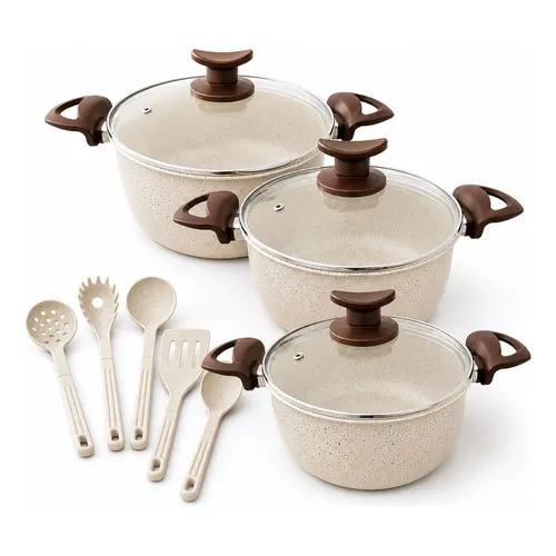 Kit Panelas Caçarola 16 18 20 Antiaderente Utensílio Vanilla