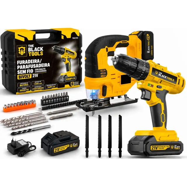Kit Furadeira Impacto 21v 2 Bat + Serra Tico Tico Com Lamina