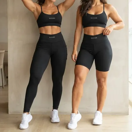 Kit Fitness Feminino: Calça Legging + Top + Shorts Cós Alto