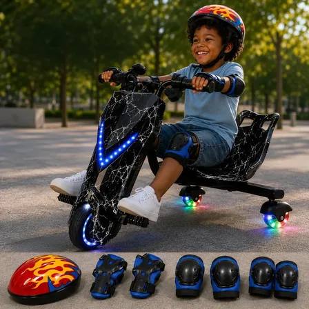 Triciclo Eletrico Drift Bluetooth Infantil 100kg + Brinde Preto
