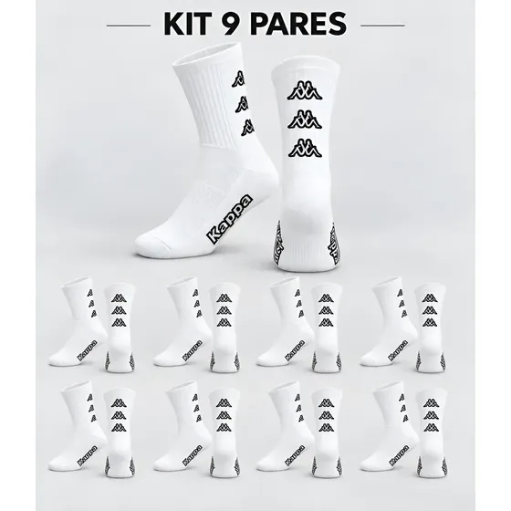 Kit 9 Pares Meias Kappa Algodão Cano Médio Conforto Original