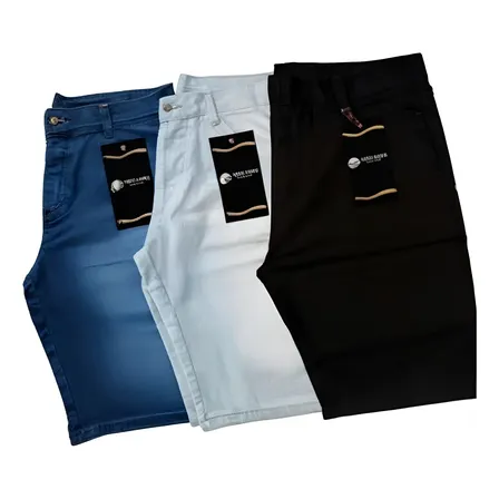 Kit 3 Bermudas Short Jeans Masculina Lisa Lycra Elastano