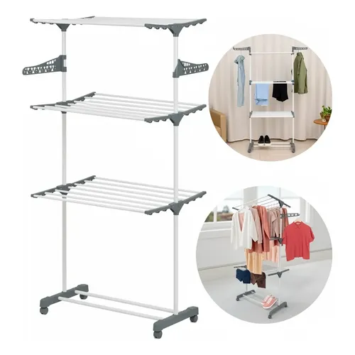 Varal De Chão 3 Andares Dobravel Vertical Aço Inox Grande Cinza-escuro
