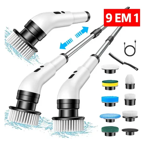 Escova De Limpeza Elétrica Multiuso Rotatória 9 Em 1 - 360° Branco
