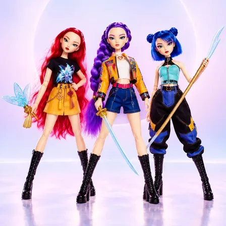 Kit 3 Bonecas Guerreiras Kpop Articulada Musical Com Luz Som