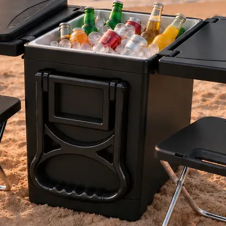 Caixa Térmica Cooler 32l 5 Em 1 Arqplast 2 Mesas 2 Cadeiras Preto