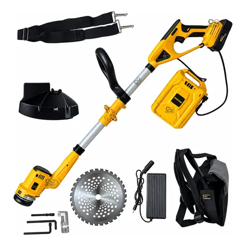 Roçadeira Aparador De Grama A Bateria Costal 48v Com Mochila 48v Amarelo