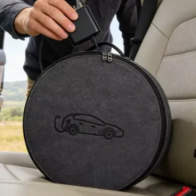 Bolsa Organizadora Cabo Carregador Ev Carro Eletrico Híbrido Cinza Mesclado Redonda