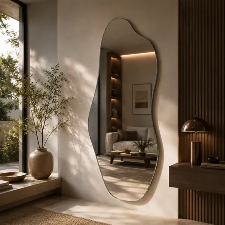 Espelho Mirano Orgânico Madrid 100x40cm Lapidado Design Luxo Suporte