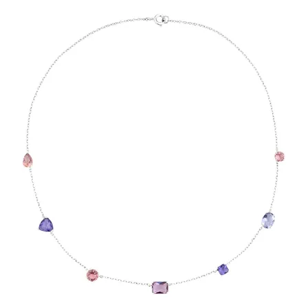 Colar Life Colors Em Prata 925 Com Cristais Rosa E Roxo