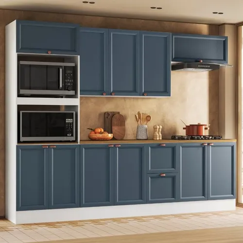 Cozinha Completo Modulado 11 Portas 2 Gavetas 2 Nichos Branco/azul