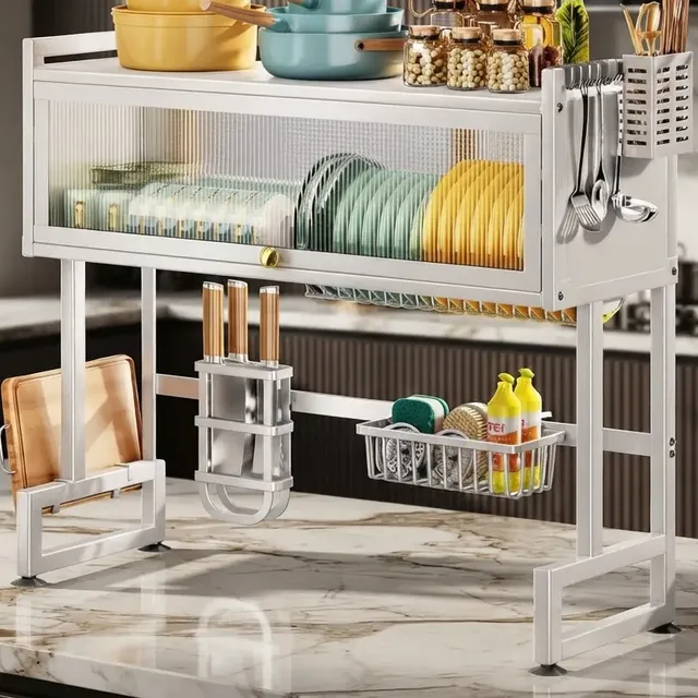 Escorredor De Pratos Louça Preto Cozinha Suspensa 65cm 18pçs Branco