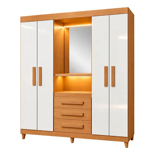 Guarda Roupas 4 Portas Casal Solteiro Capelinha Led E Tomada