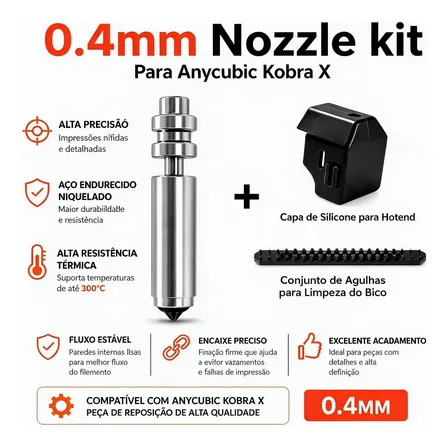 Bico Impressora 3d Anycubic Kobra X 0.4 + Brindes