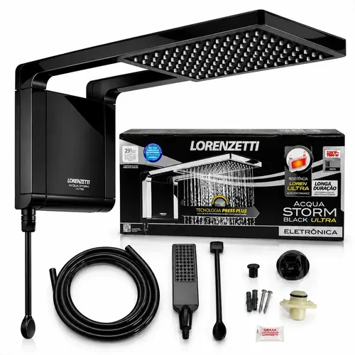 Chuveiro Acqua Storm Ultra Preto Lorenzetti 220v 7800w Preto 220v 7.8 Kw