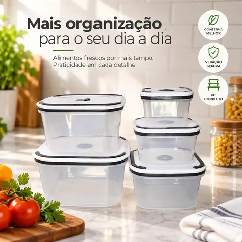 Kit 5 Potes Herméticos Plástico Para Micro-ondas E Freezer Branco