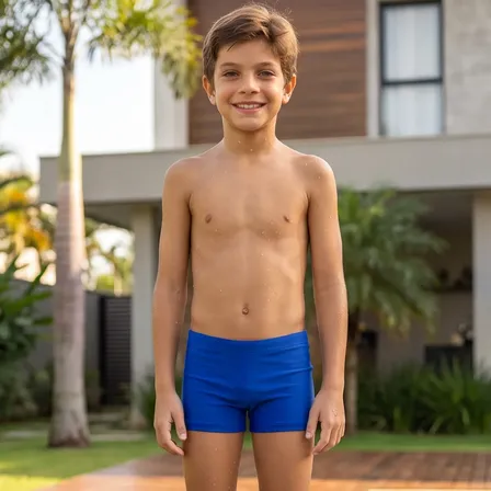 Sunga Boxer Infantil Criança Com Cadarço Em Lycra Poliamida Azul 08