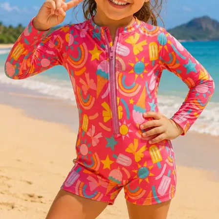 Macaquinho Maiô Infantil Body Com Proteção Uv50 Natação Pink Sorvete 4