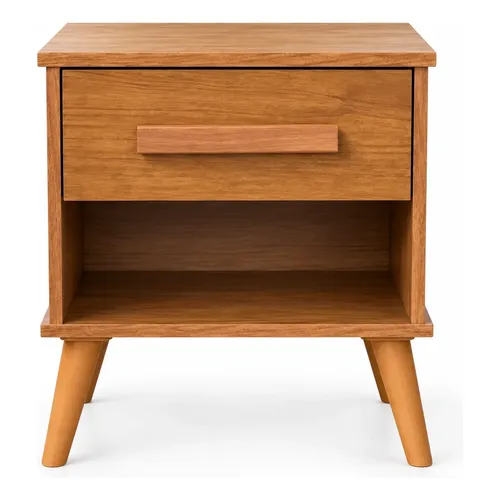 Mesa De Cabeceira Milano 1 Gaveta Nicho Pés Retrô Quarto Lisa Cinamono