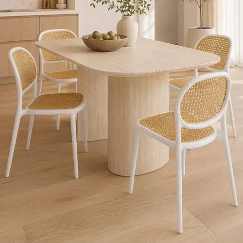 04 Cadeira Dubai Rattan Empilhável Reforçada Cozinha Gourmet Arabesco Branco Nude