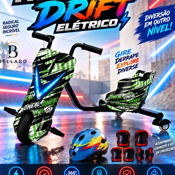 Patinete Triciclo Infantil Drift Elétrico Brinquedo 100kg