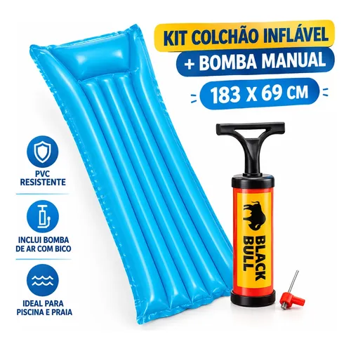 Kit Colchão Inflável Piscina 183x69cm Com Bomba Sortida
