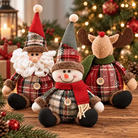 Kit 3 Bonecos Natal Decoração Papai Noel Rena Boneco Neve Marrom-claro 1.2v