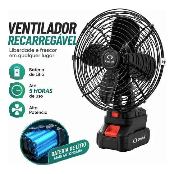 Ventilador Portatil Bateria 8'' Inclui 21v Bateria Até 5 H
