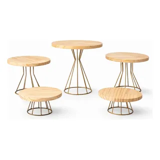 Kit Boleira Suporte Mesa 5 Peças Dourado Festas Bolos Dourado