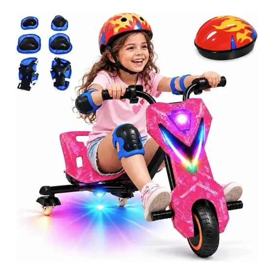 Triciclo Drift Infantil Rosa 36v Luzes Rgb Led Bluetooth Preto