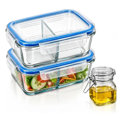 Kit 2 Potes Vidro Marmita 640ml Tampa Hermética Trava Transparente